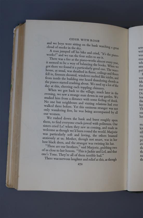 Lee, Laurie - Cider With Rosie, 1st edition, 1st impression, (mentioning the fire at the Piano Works, p.272), an unclipped dj, designed